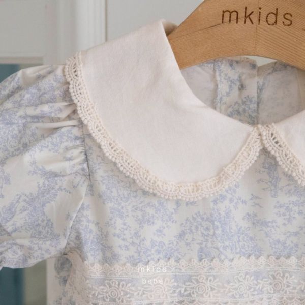 翻領小花蕾絲手工寶寶包屁衣 女寶,韓國童裝,M Kids,品牌童裝,質感童裝