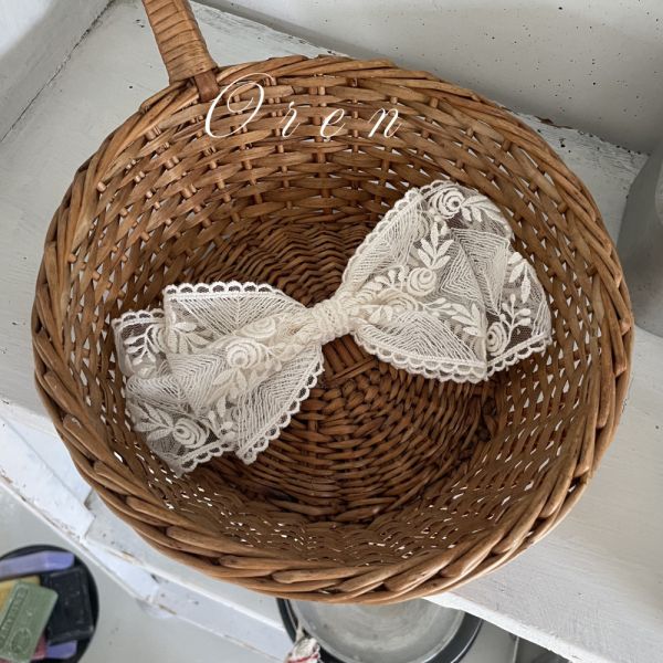 Bebe-小花刺繡蝴蝶結髮帶 