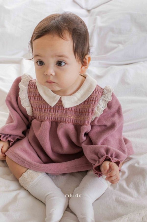 小莊園復古蕾絲領洋裝 