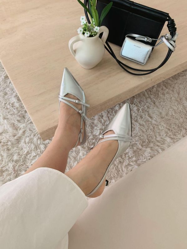 法式尖頭交叉設計感細跟鞋 粗跟鞋 