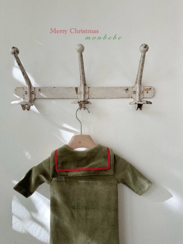 水手領寶寶踩腳連身服 節日色調 