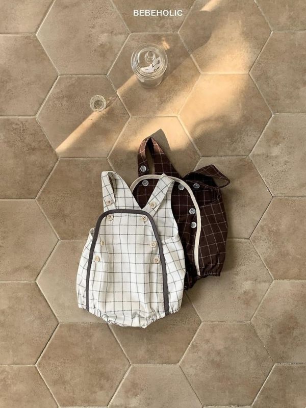 餅乾格紋吊帶寶寶包屁褲 