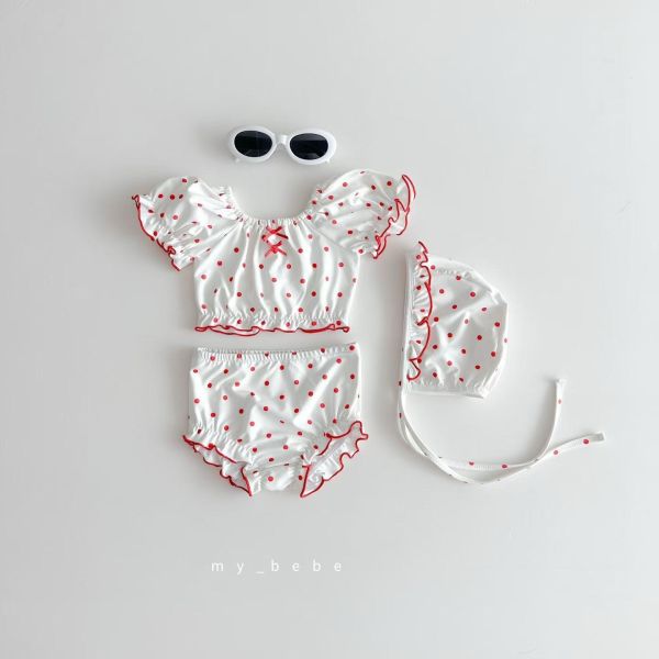 甜美兩截式蓬蓬袖可愛游泳服（附帽） 