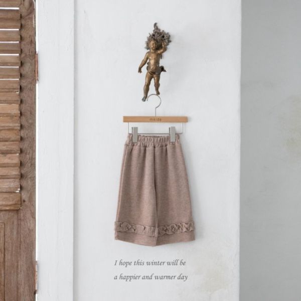 荷葉抓褶設計鬆緊寬褲 