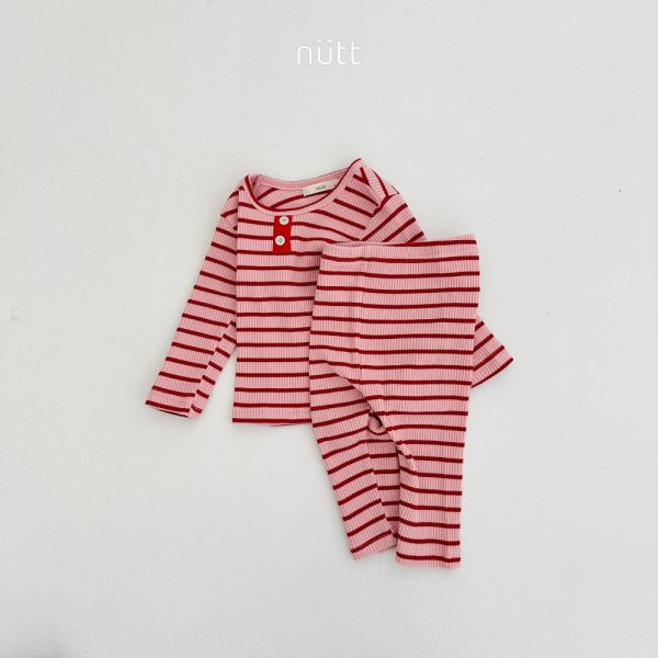 活潑跳色合身條紋居家服 長袖上衣+長褲 