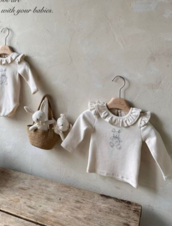 小兔子荷葉邊領長袖上衣 包屁衣 