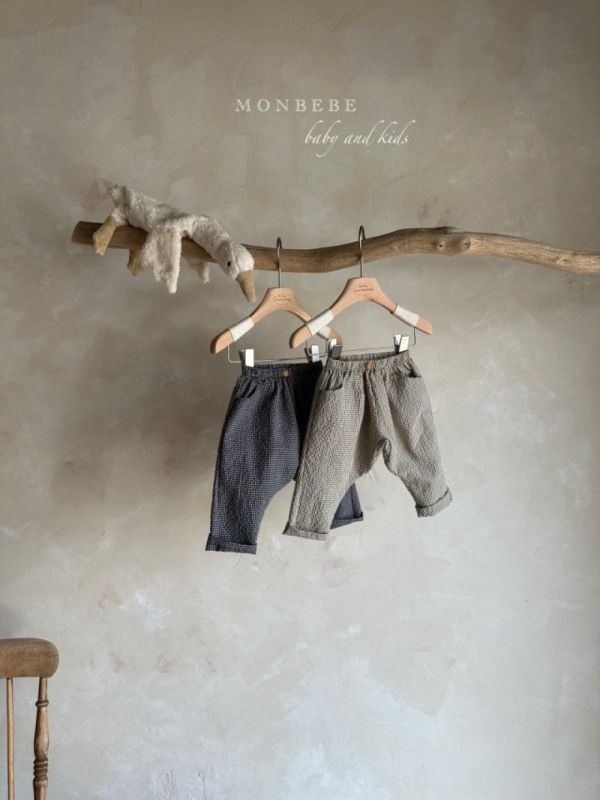 格紋反摺設計休閒長褲 