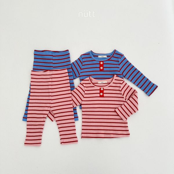 活潑跳色合身條紋居家服 長袖上衣+長褲 