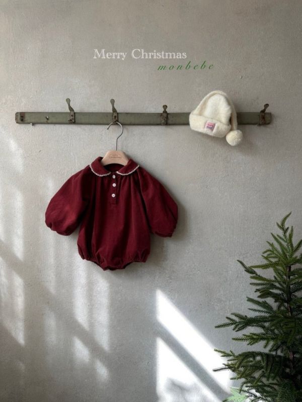 小紅莓波浪繡領寶寶包屁衣 