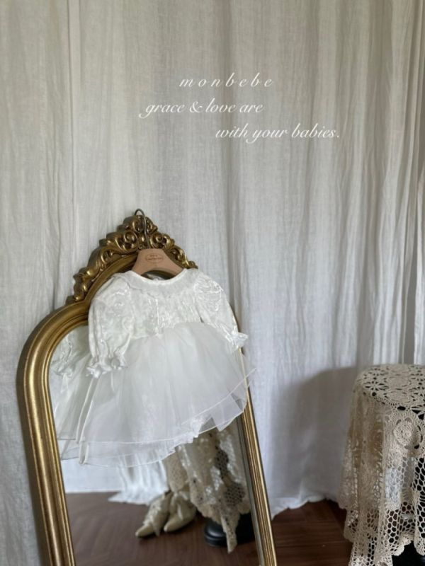 小天使蕾絲紗洋裝 象牙色包屁裙 