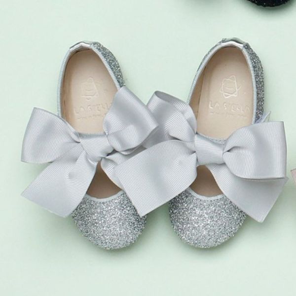 大緞帶閃亮芭蕾娃娃鞋 