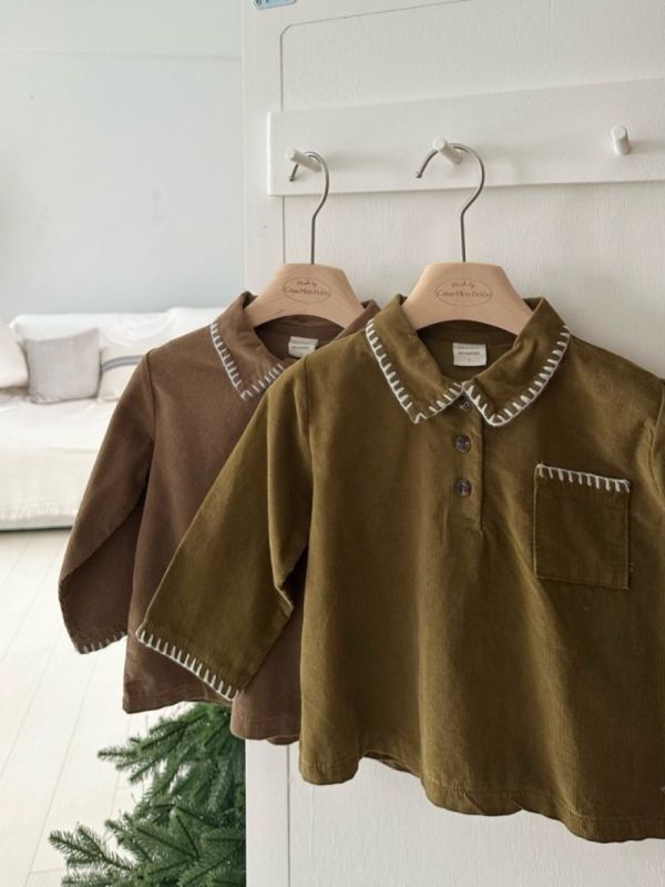 路易斯法式考邊棉質長袖上衣 