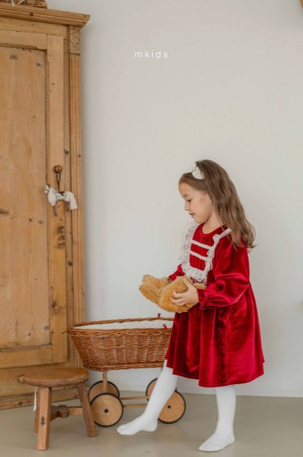 溫柔絲絨法式連衣裙 M kids Korea,laurababy,韓國童裝,聖誕節洋裝,新年