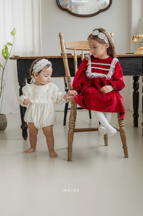 溫柔絲絨法式連衣裙 M kids Korea,laurababy,韓國童裝,聖誕節洋裝,新年
