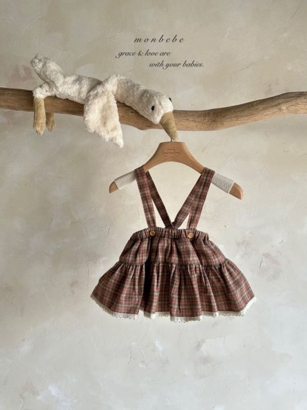 英倫格紋吊帶澎澎裙 姊妹裝 