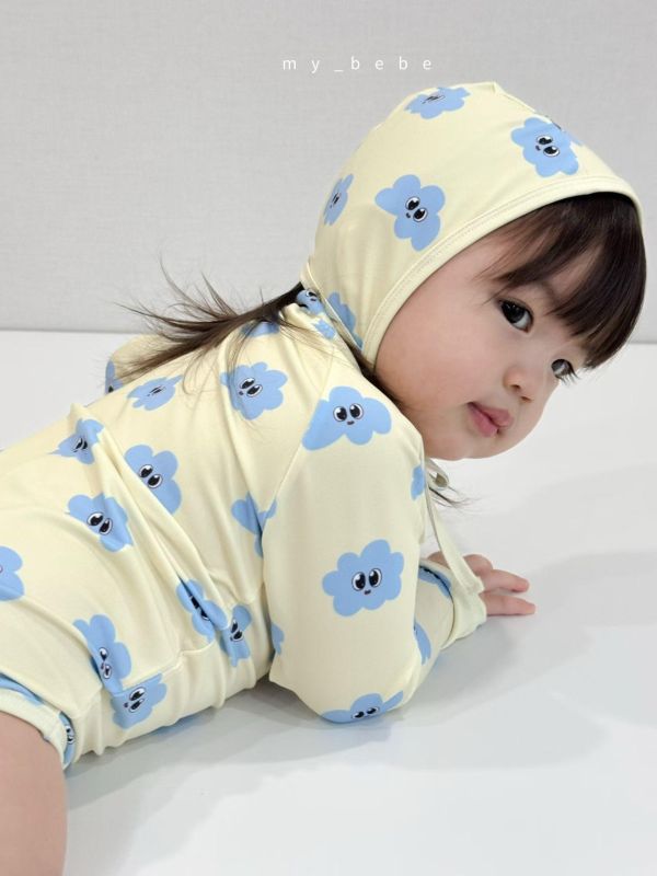 超可愛滿版雲朵花花連身泳衣（附帽） 