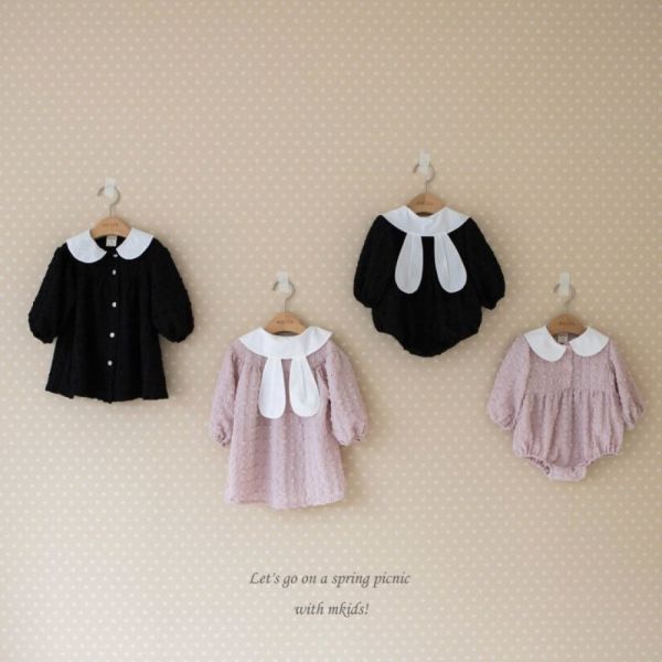 絨球兔耳朵姊妹裝 連身裙 姊妹裝,童裝,M Kids korea,韓國童裝,仙女媽咪,蘿菈衣櫥