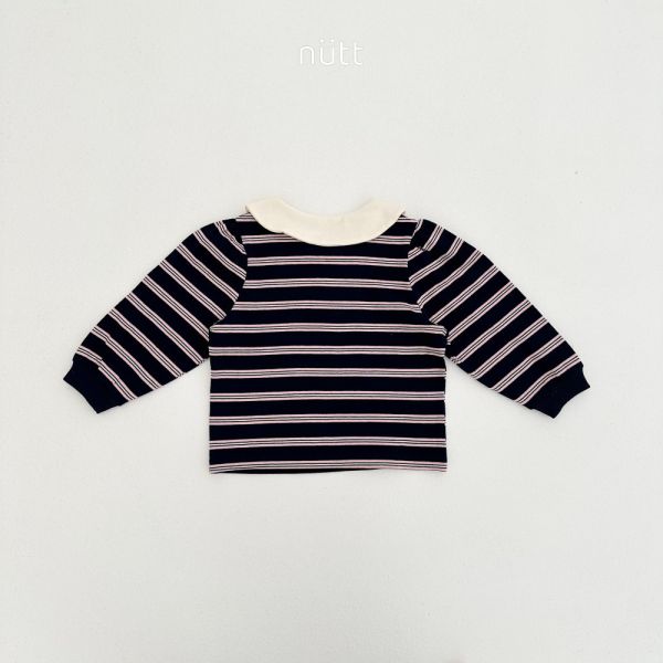 愛心貼布圓領條紋長袖上衣 