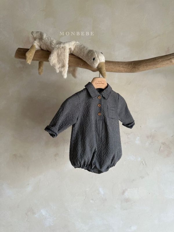 格紋翻領鈕扣長袖上衣 寶寶包屁衣 兄弟裝 
