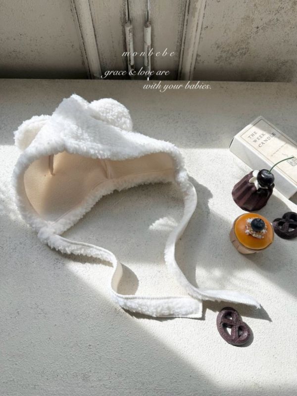 小熊系絨毛綁繩帽 