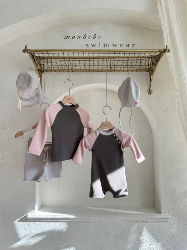 韓國Monbebe 泳裝 莫蘭迪色游泳服兩件式（附泳帽） 
