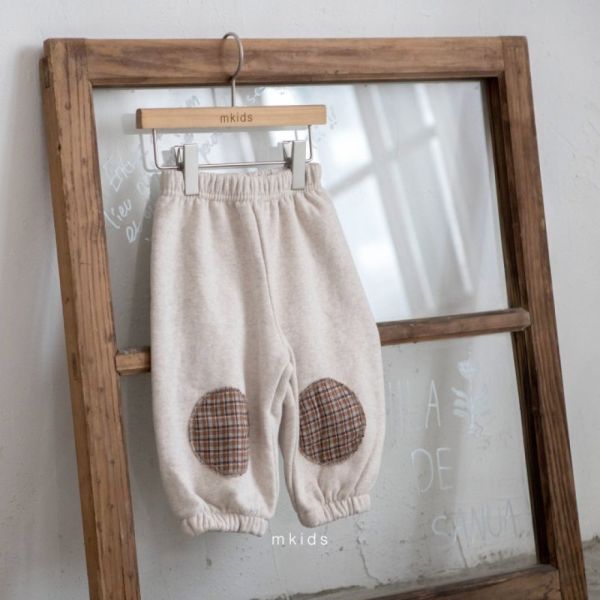 格紋補丁休閒棉褲 