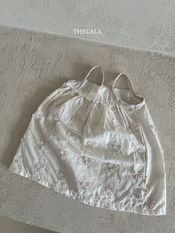 田園風小花刺繡洋裝 象牙色 
