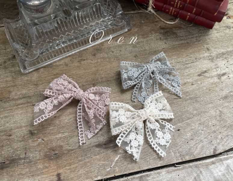 緹花蕾絲蝴蝶結髮夾 