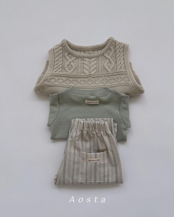 直紋薄荷綠春季鬆緊休閒寬庫 