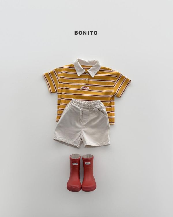 帥氣條紋撞色韓風有領上衣 bonito korea