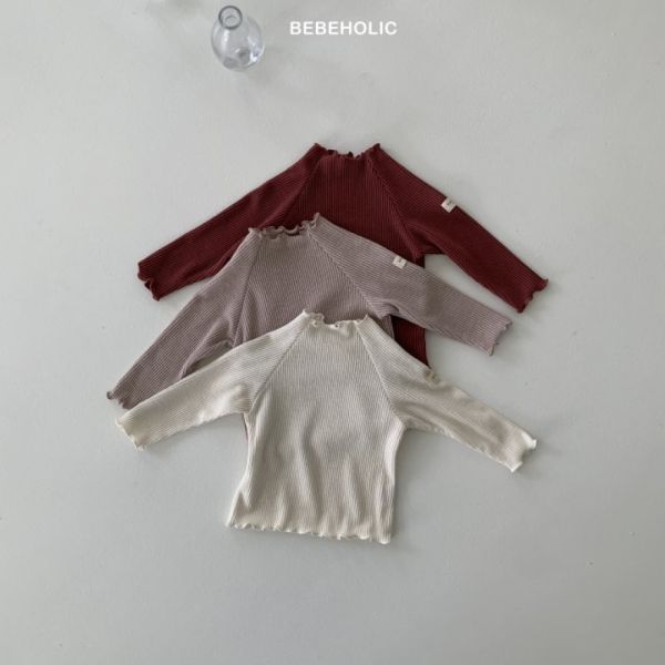 螺紋捲邊單色好搭長袖上衣 2025韓國秋季童裝新品,質感童裝,Bebe holic,奶茶寶寶穿搭