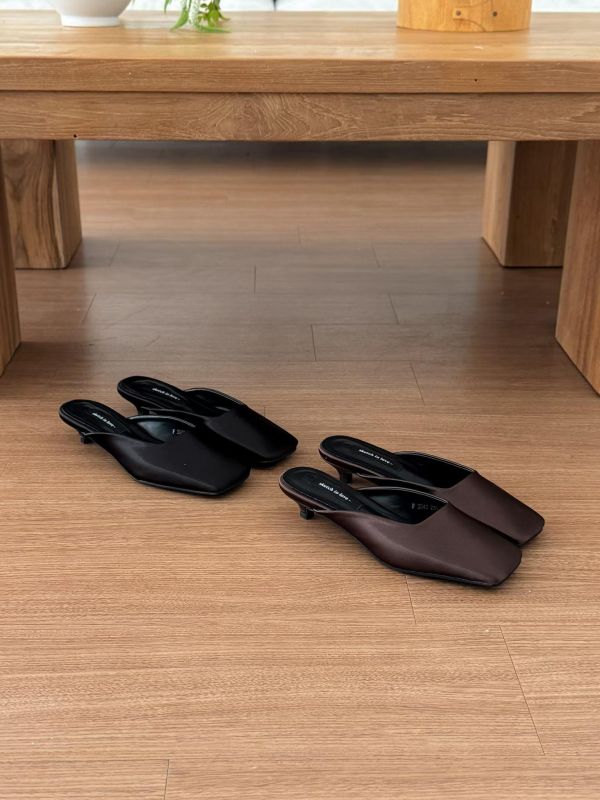 緞面方頭高級感穆勒涼鞋 涼跟拖3cm 