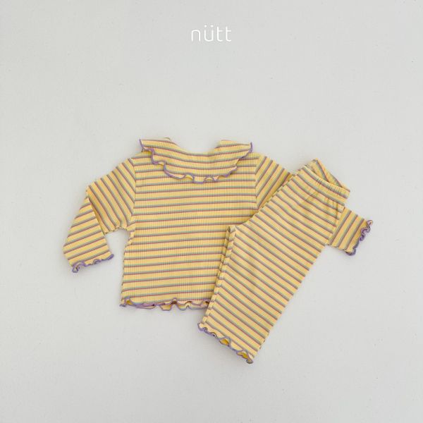 木耳邊條紋家居服 長袖上衣+長褲 