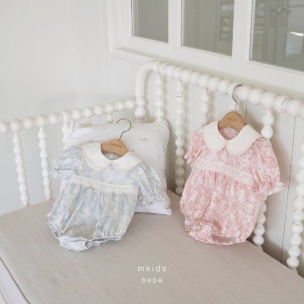 翻領小花蕾絲手工寶寶包屁衣 女寶,韓國童裝,M Kids,品牌童裝,質感童裝