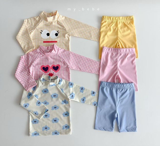 夏日表情寶貝 兩件式長袖防曬游泳服 