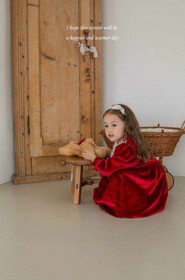 溫柔絲絨法式連衣裙 M kids Korea,laurababy,韓國童裝,聖誕節洋裝,新年