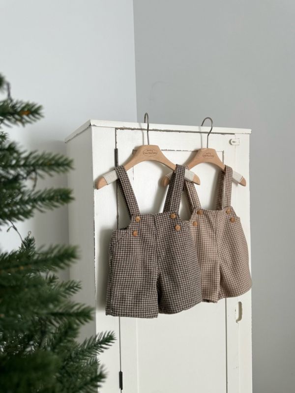 格紋質感吊帶褲 甜美法式,優雅百搭,格紋,monbebe Korea,monbebe,laurababy