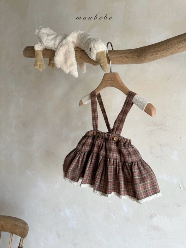 英倫格紋吊帶澎澎裙 姊妹裝 