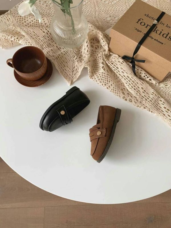 韓國親子鞋 熱門款牛皮金扣樂福鞋 