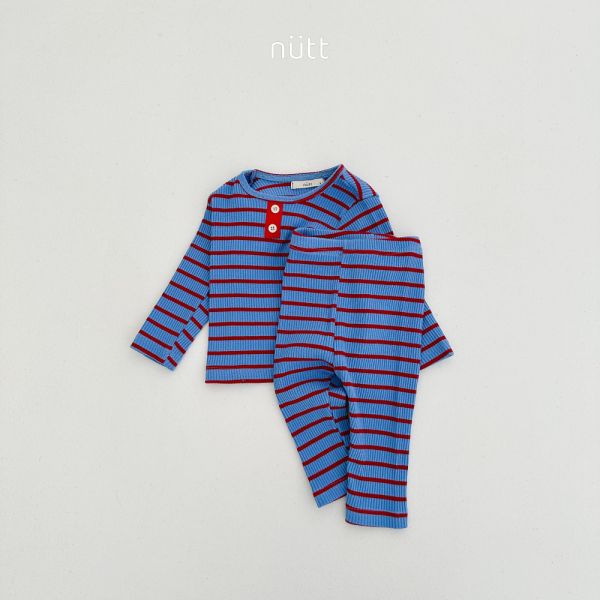 活潑跳色合身條紋居家服 長袖上衣+長褲 