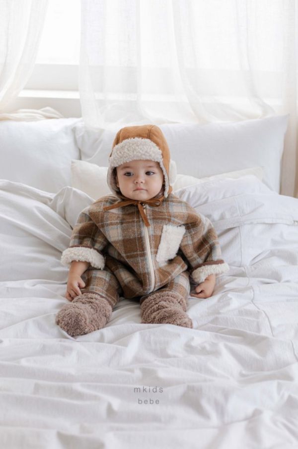 泰迪色復古格紋寶寶連身衣 