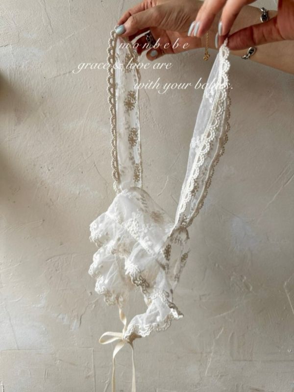 小兔子耳朵造型蕾絲綁帶軟帽 