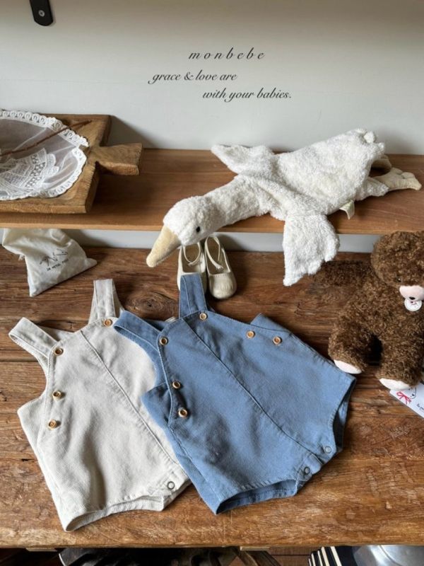 經典燈芯絨鈕扣吊帶褲 帽子另售 