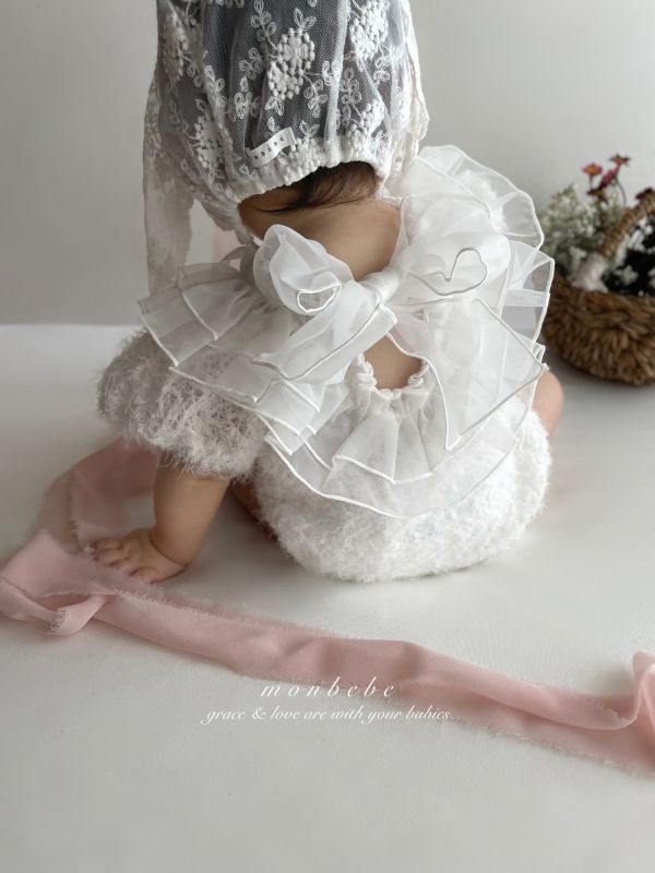 透紗蝴蝶結雪絨包屁衣 monbebe Korea,monbebe,monbebe代購童裝