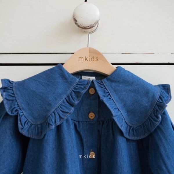 大荷葉領牛仔色質感姊妹服姊妹裝 姊妹穿搭連身裙 寶寶包屁 姊妹裝,姊妹服,M Kids Korea,童裝,穿搭,姊妹穿搭,女童,洋裝,蘿菈衣櫥,仙女媽咪
