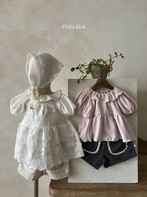 菱格紋泡泡袖洋裝 姊妹裝 