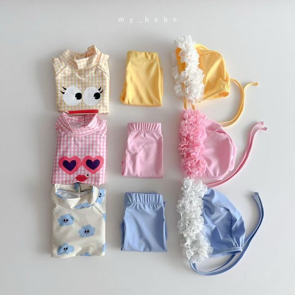 夏日表情寶貝 兩件式長袖防曬游泳服 