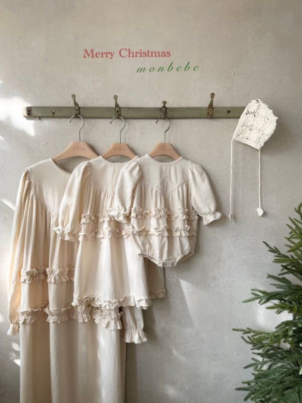 親子系列 奶油色波浪層次感包屁衣 洋裝 