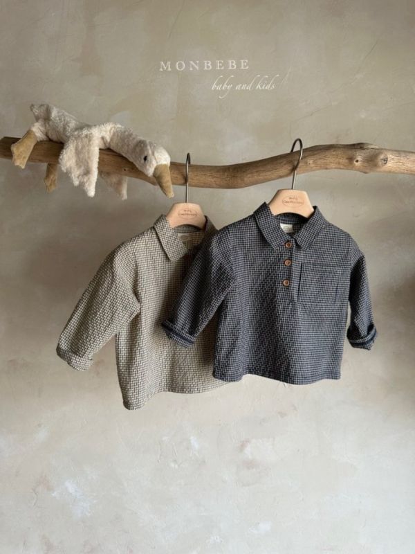 格紋翻領鈕扣長袖上衣 寶寶包屁衣 兄弟裝 