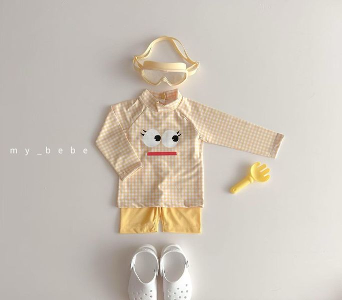 夏日表情寶貝 兩件式長袖防曬游泳服 